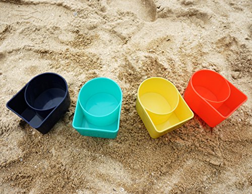Home Queen Beach Cup Holder with Pocket, Multifunctional Sand Cup Holder for Beverage Phone, Beach Accessory Drink Sand Coaster, Set of 4 (Navy, Teal, Yellow and Orange) - Image 4
