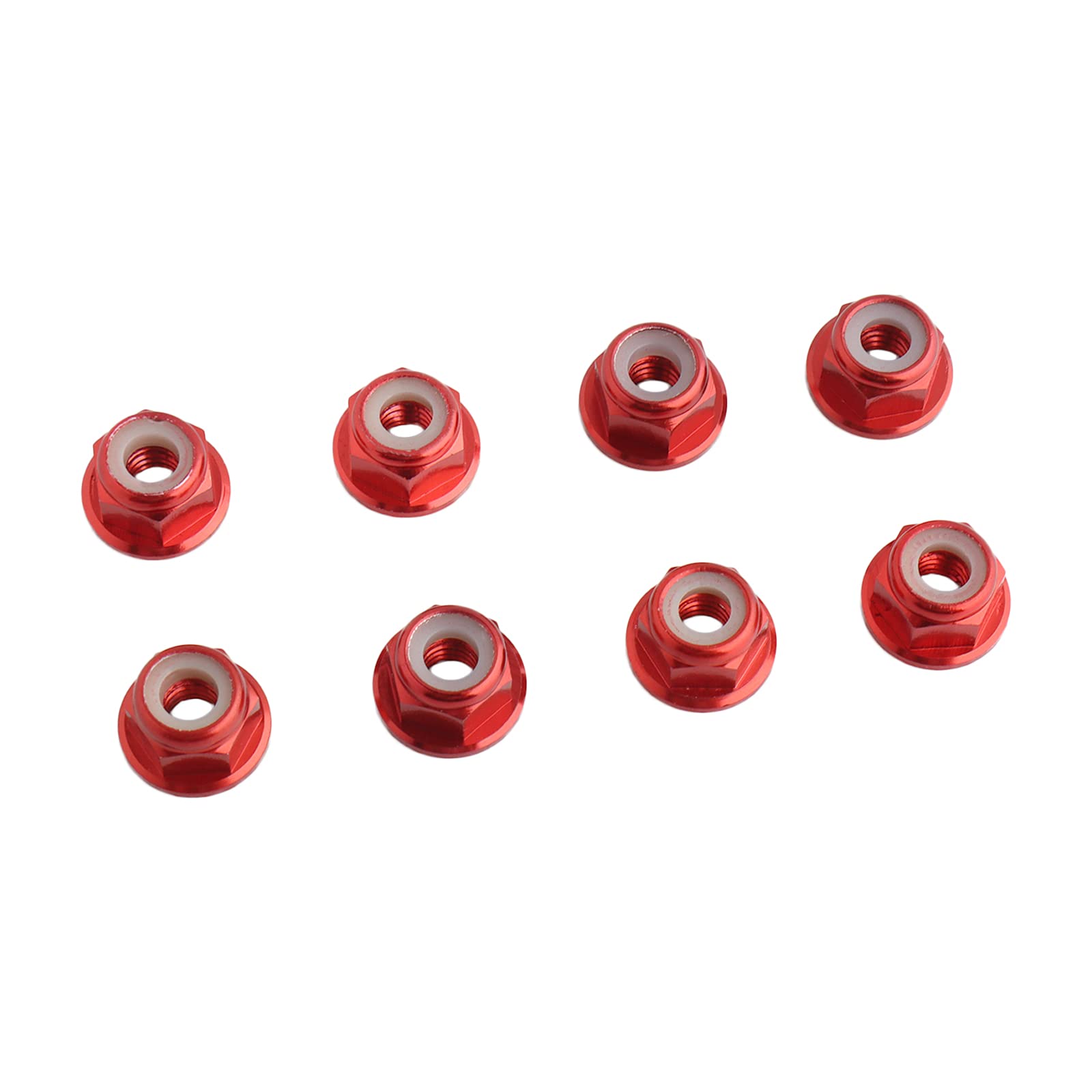 GDOOL 8PCS Flange M4 Lock Nuts Serrated Nylon Self-Tightening Aluminum M4 Wheel Hardware for Traxxas Axial HPI TLR ECX Model RC Car Vehicles Upgraded Parts (Red)