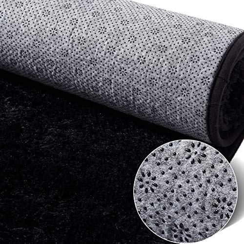 Asvin Area Rug, Fluffy Living Room Luxury Large Non-Skid Soft Plush Furry Washable Fleece Floor Carpets For Bedroom Home Décor, Kids, (5X7 Feet, Black) #TOP3