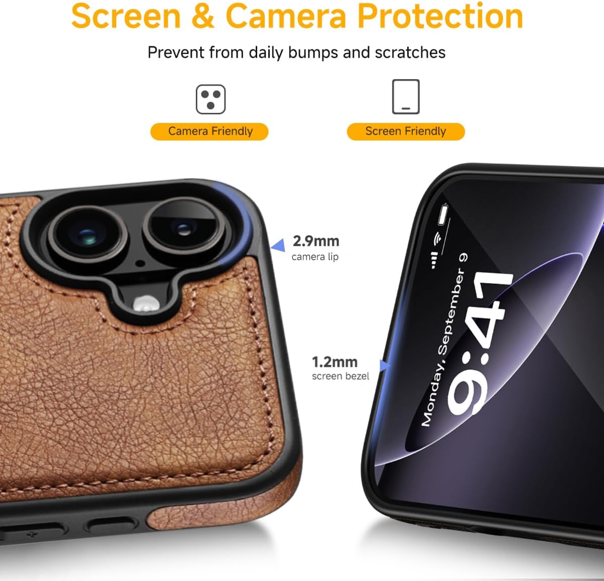 Design Compatible with iPhone 16 Case Luxury Leather Business Vintage Slim Non-Slip Soft Grip Shockproof Protective Cover (2024) 6.1 Inch (Brown) - Image 7