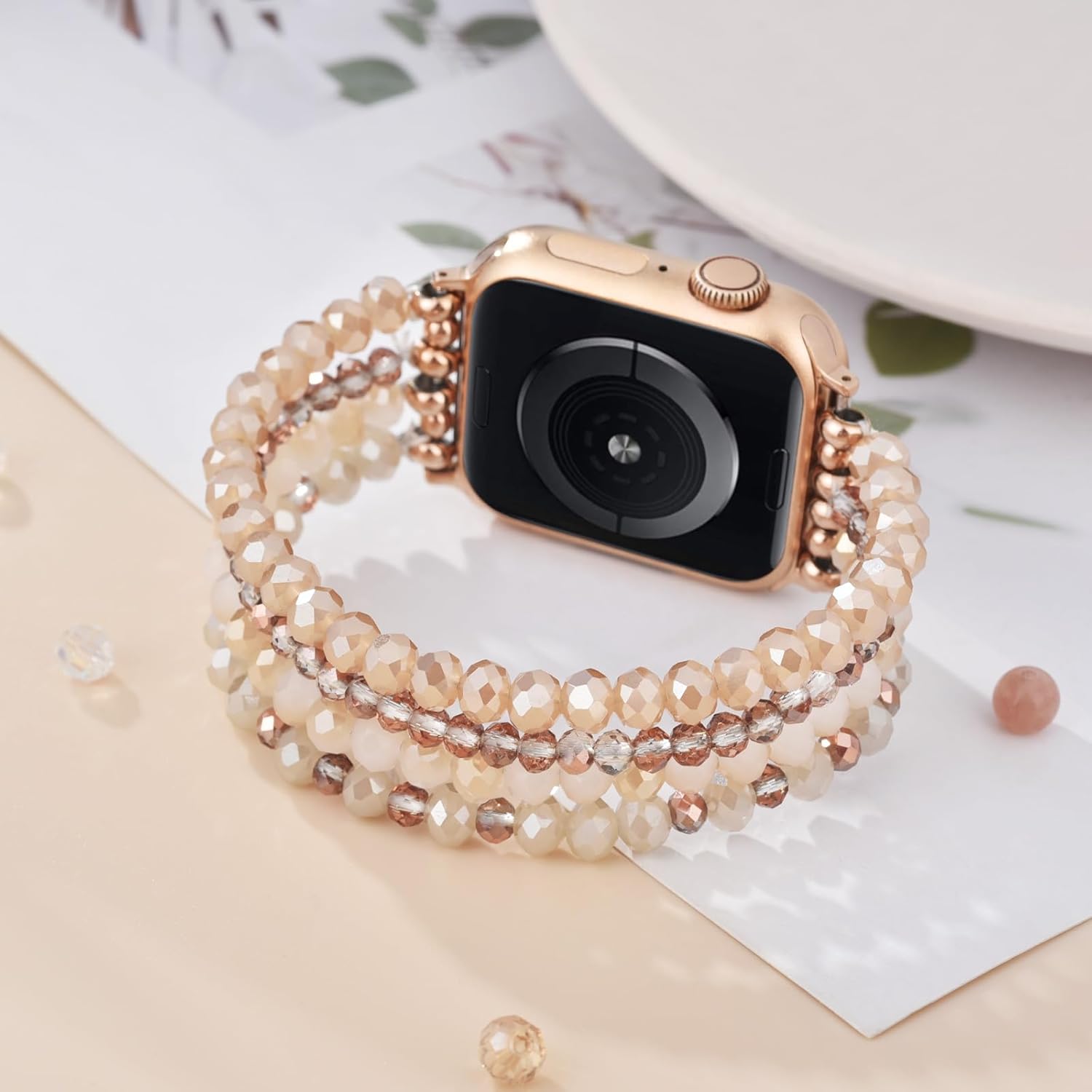 VISOOM Beaded Bracelet Compatible for Apple Watch Band 42mm/41mm/40mm/38mm Series11 10 9 8 7 Se(3 2 1) Series 6/5/4 Women Fashion Cute Handmade Pearl Stretchy Watch Strap for iWatch Bands Series 3/2/1 - Image 2