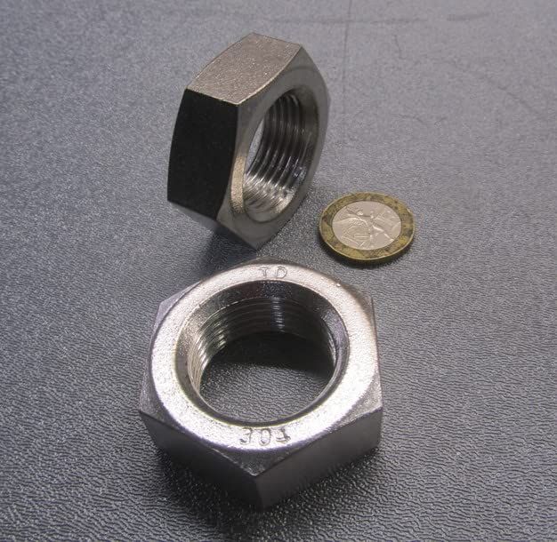 18-8 Stainless Steel Hex Nut 1-1/8" -12 Thread x 1-11/16 W x 39/64 H 2 Pcs