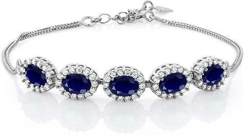 Gem Stone King Pulsera de tenis de plata de ley 925 con zafiro azul para mujer (6.14 quilates, piedra natal de piedras preciosas, piedras centrales