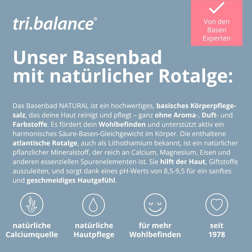 tri.balance Basenbad NATURAL 675 g – Körperpflegesalz, Badesalz I Natürliche marine Calciumalge zur basischen Hautpflege I pH-Wert 8,5-9,5