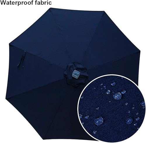 Miniatura 5 de Sombrilla solar de 9 pies para patio, 32 luces LED, sombrilla para exteriores con botón de inclinación y manivela para patio, jardín, piscina (azul