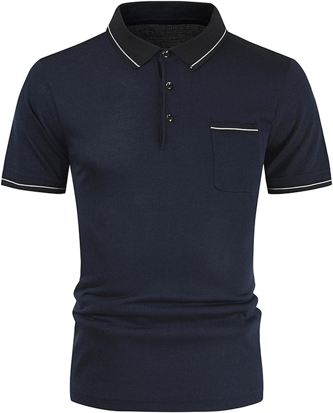 FUNEY Polo Shirts for Men Short-Sleeve Striped Patchwork Button Golf Polo Shirt Casual Summer Henley Shirts Jersey Pocket Black 02 X-Large