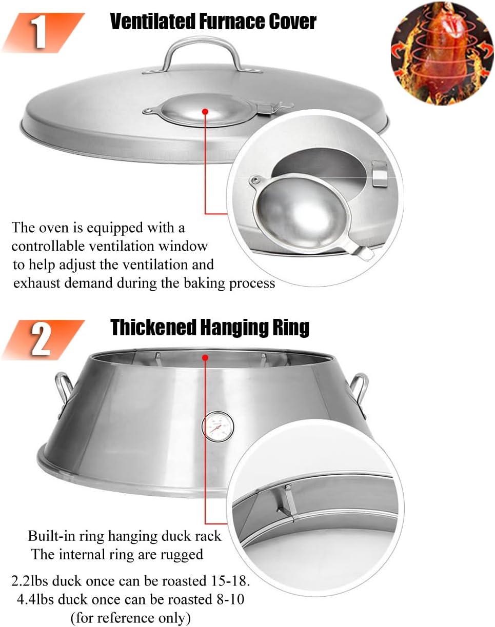 Charcoal Duck Roaster Oven 23.6x23.6x53in Stainless Steel Roasting Machine Grill Roast Oven for Beking Duck Chicken Pig BBQ Commercial Barbecue for Home Restaurants & Catering