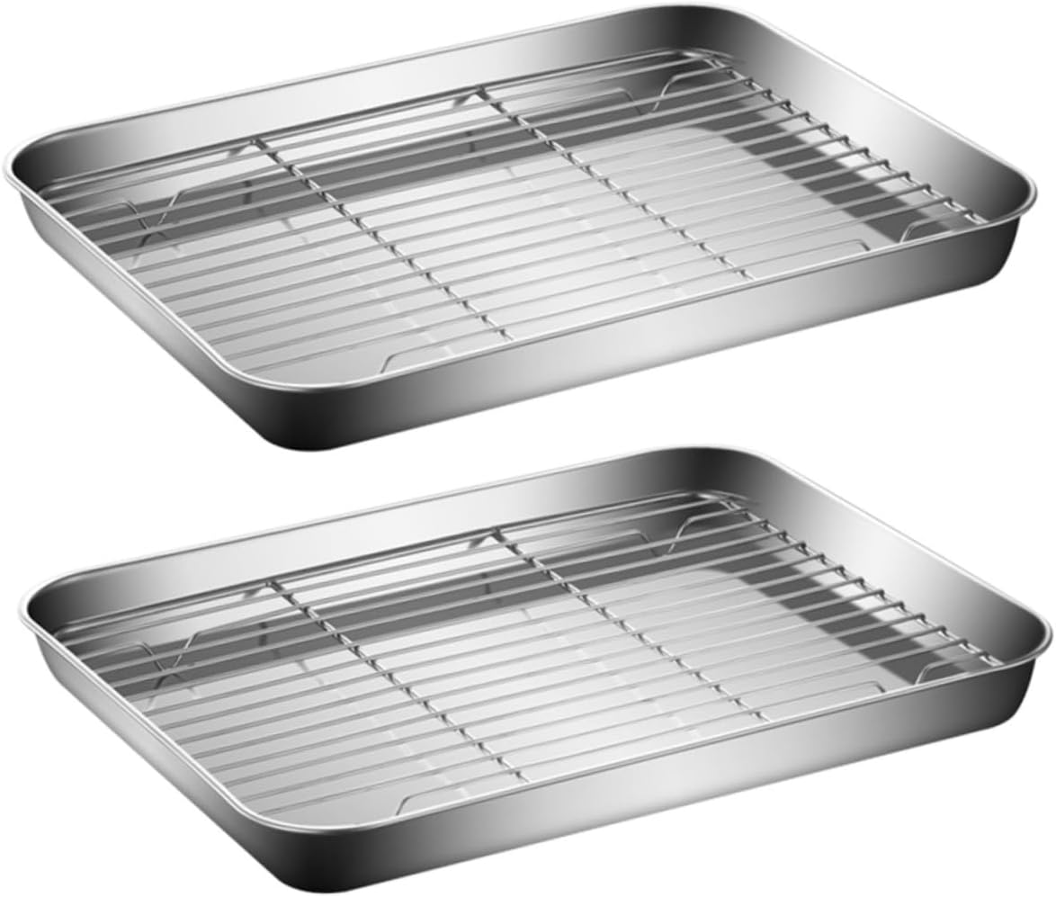 STOBAZA 2sets Stainless Steel Drainage Net Trays Baking and Rack Fryer Racks for Easy Food Draining
