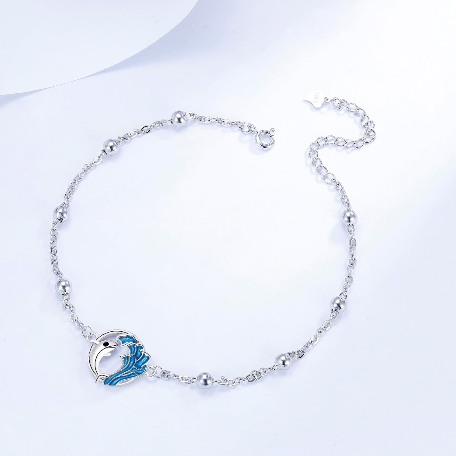 J.MUEN Cavigliera Donna Argento 925 Strati stile boho Estate Spiaggia Cavigliera,Regolabile 22+4cm