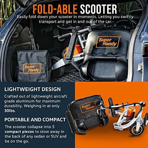 Superhandy 3 Wheel Folding Mobility Scooter (Upgraded Design) - Electric Powered, Airline Friendly - Long Range Travel W/ 2 Detachable 48V Lithium-Ion Batteries And Charger #TOP5