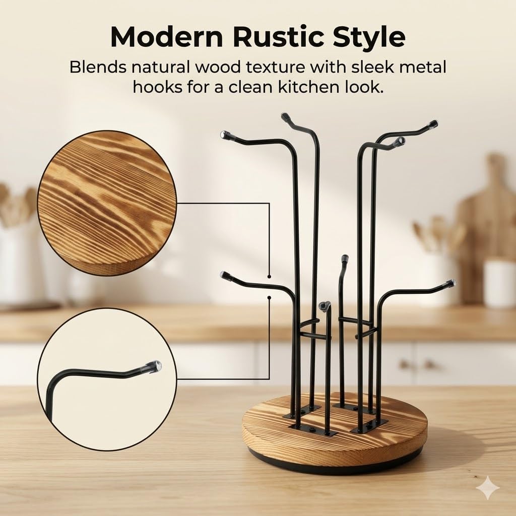 360° Rotating Mug Tree, Large Cup Mug Holder with 8 Hooks