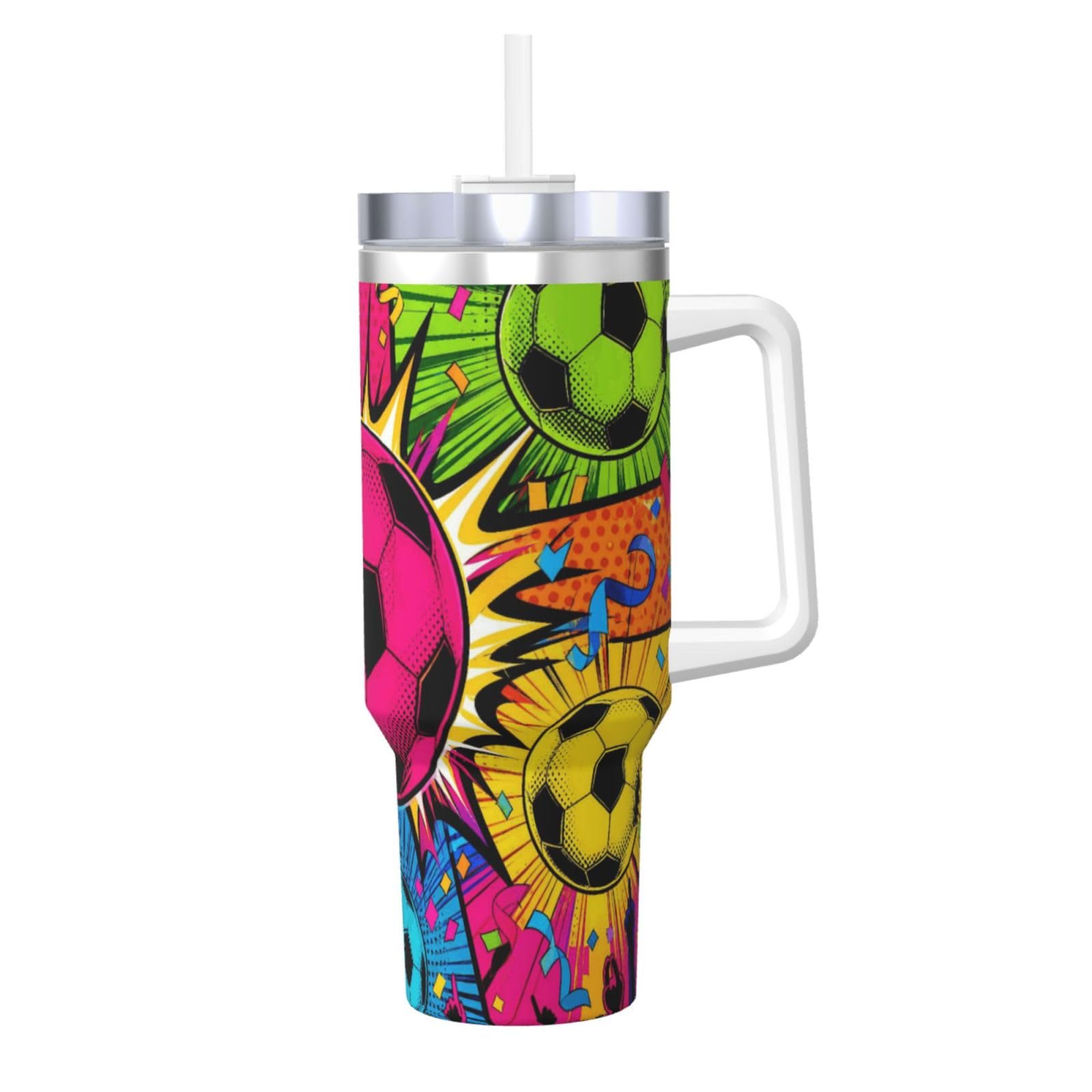 Vaso aislado Carnival Soccer de 40 oz con asa, el regalo reutilizable perfecto
