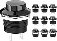 Vista 1 de Interruptor de botón momentáneo, mini interruptor redondo sin bloqueo, CA 250 V/3 A CA 125 V/6 A, tapa negra de apagado (10 piezas)