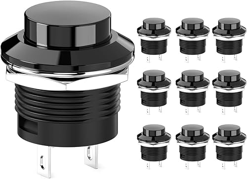 DIYhz Interruptor de botón momentáneo, mini interruptor redondo sin bloqueo, CA 250 V3 A CA 125 V6 A, tapa negra de apagado (10 piezas)