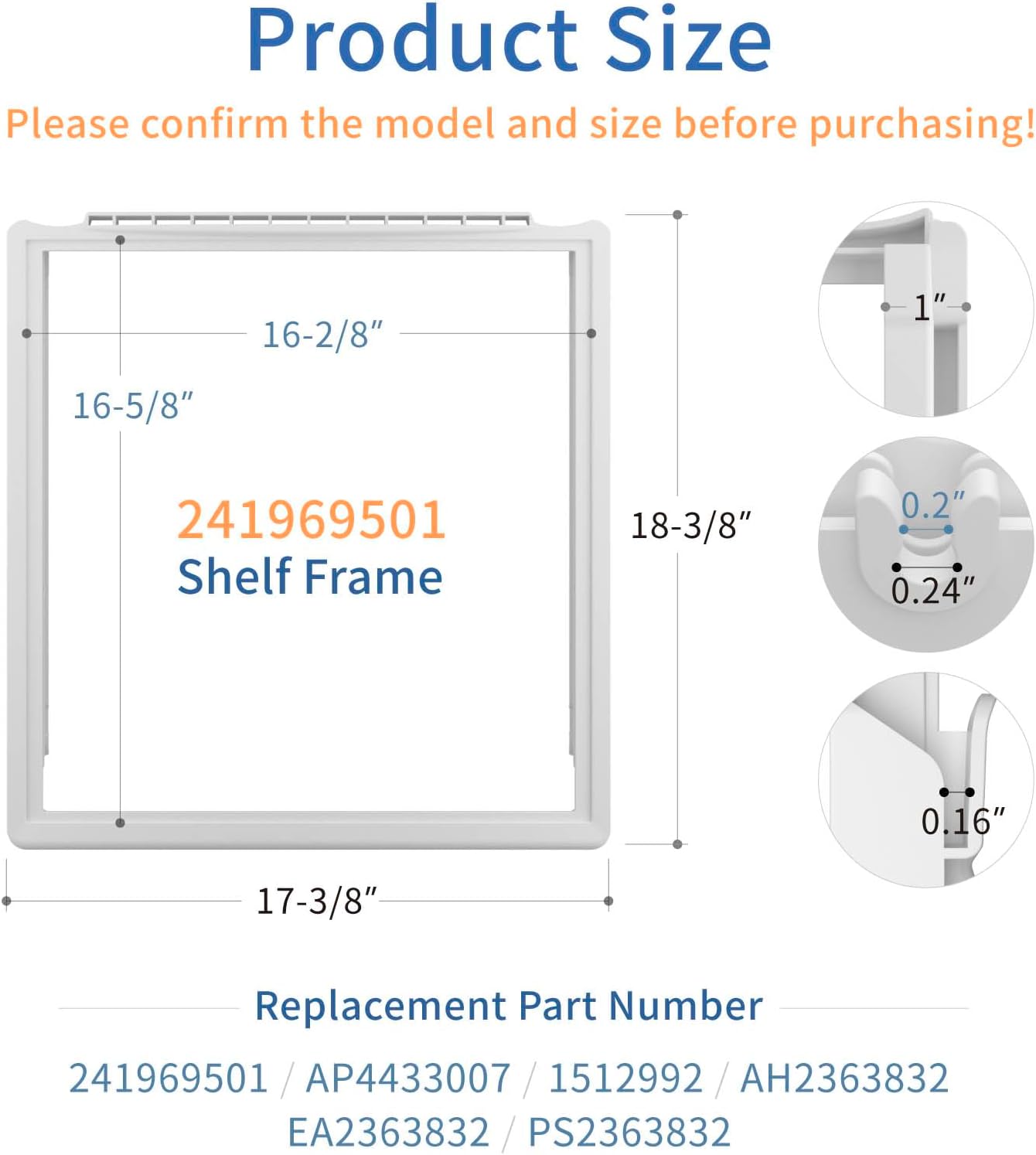 241969501 Refrigerator Shelf Frame without Glass Compatible with Frigi-daire Shelf Replacement LFSS2612TF FGSS2635TF FFSS2615TS,AP4433007 Frigi-daire Refrigerator Parts Crisper Drawer Pan Cover