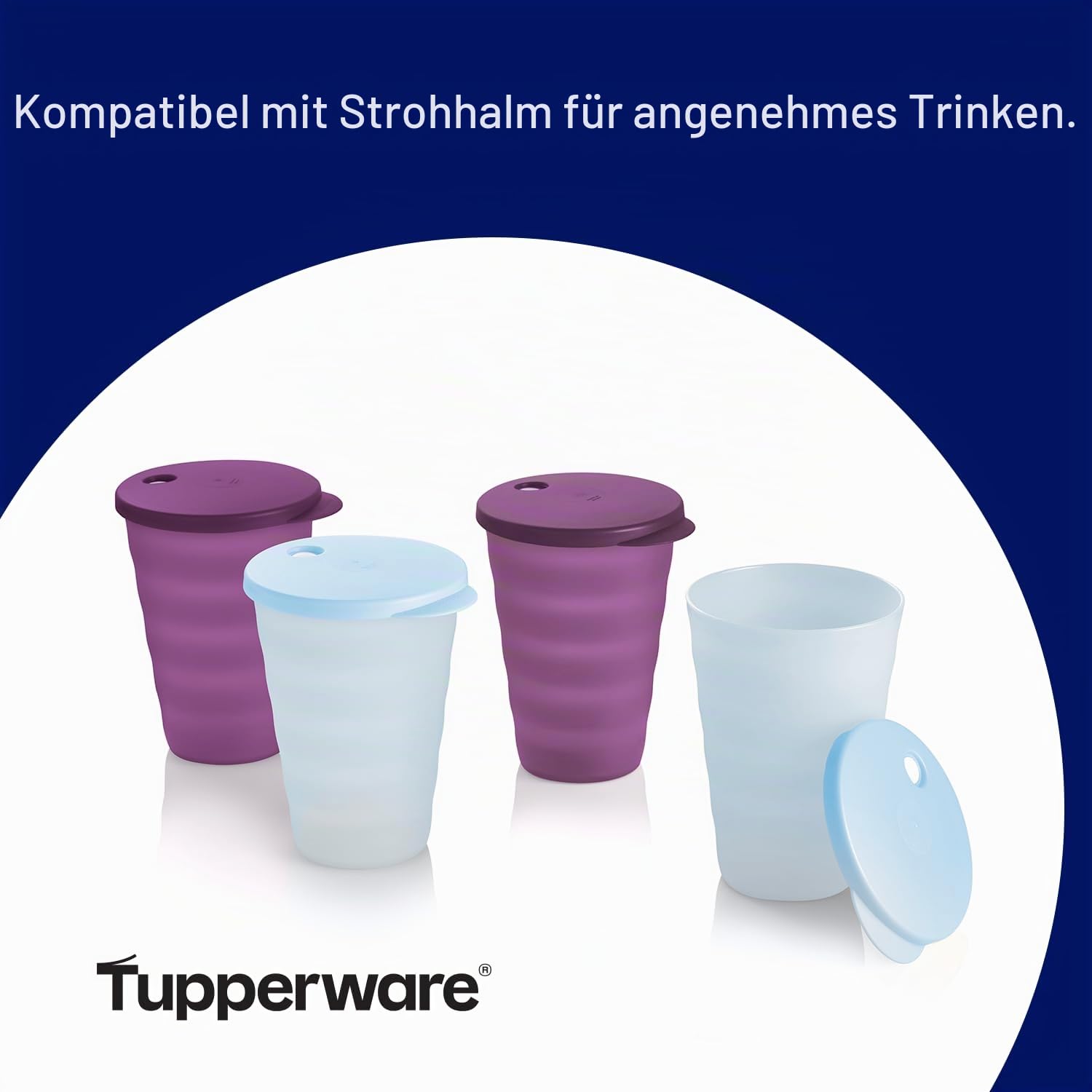 Tupperware Impressions Trinkbecher-Set in Blau und Lila, 4 Stück, spülmaschinenfest und BPA-frei (4 Trinkgläser, 4 Deckel, je 502 ml)