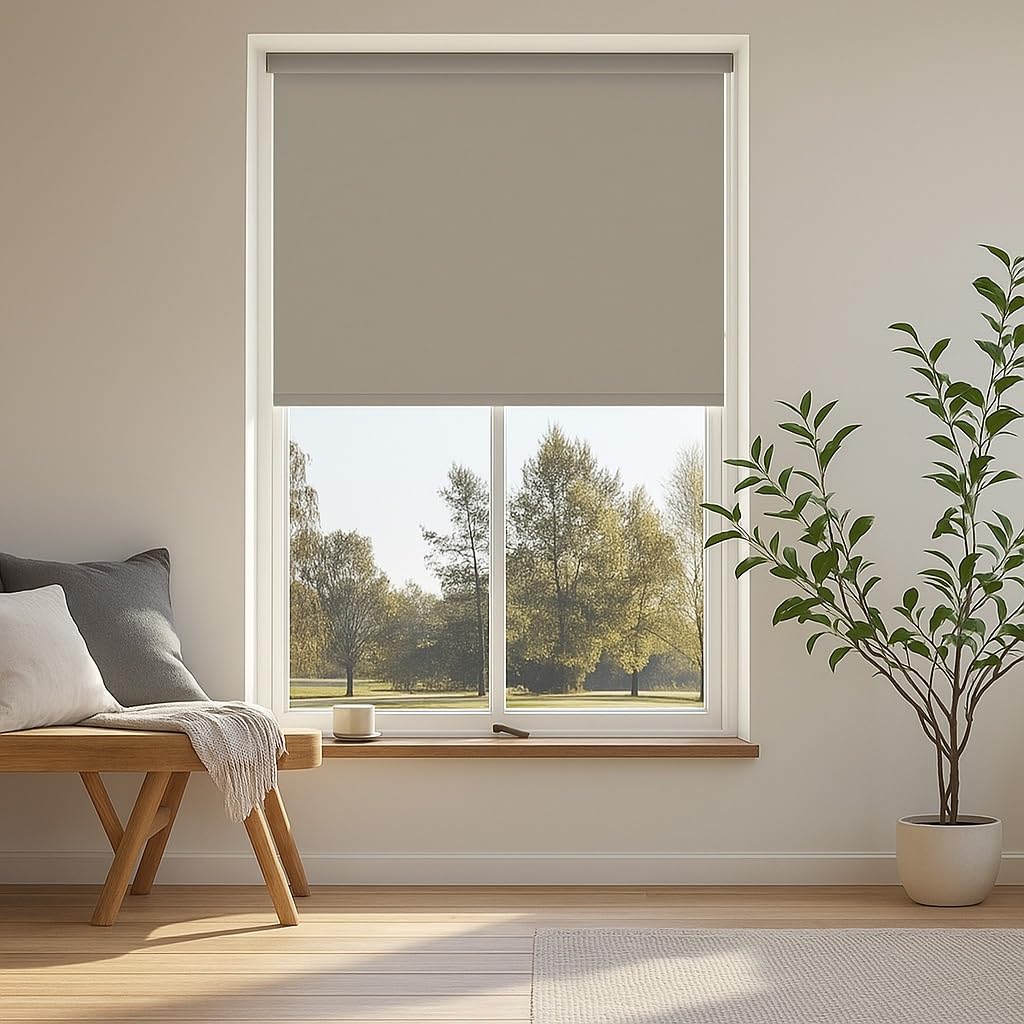 Amazon Basics 100% Blackout Roller Blinds for Windows (5 feet x 7 feet WXH, Fossil) | Polyester | Manual Roll-Up | UV & Glare Protection | Thermal, Waterproof | for Home & Office-image-14