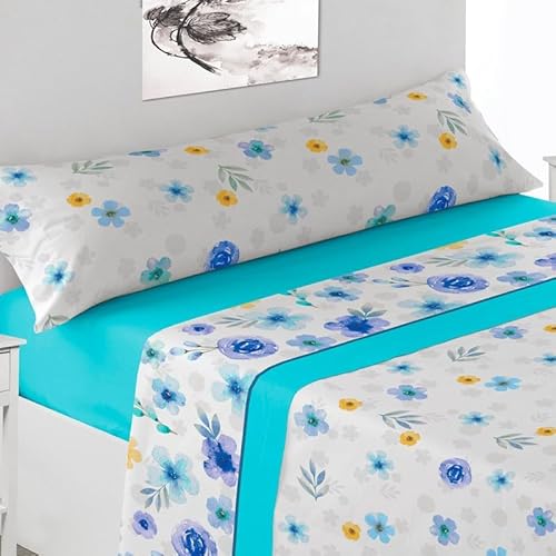 Rufino Díaz Juego Sábanas 3 ó 4 Piezas 100% Algodón Alma (Celeste 66-180 cm (con Dos almohadones)) - Taco Extra Suave - para una sensación acogedora y de Confort