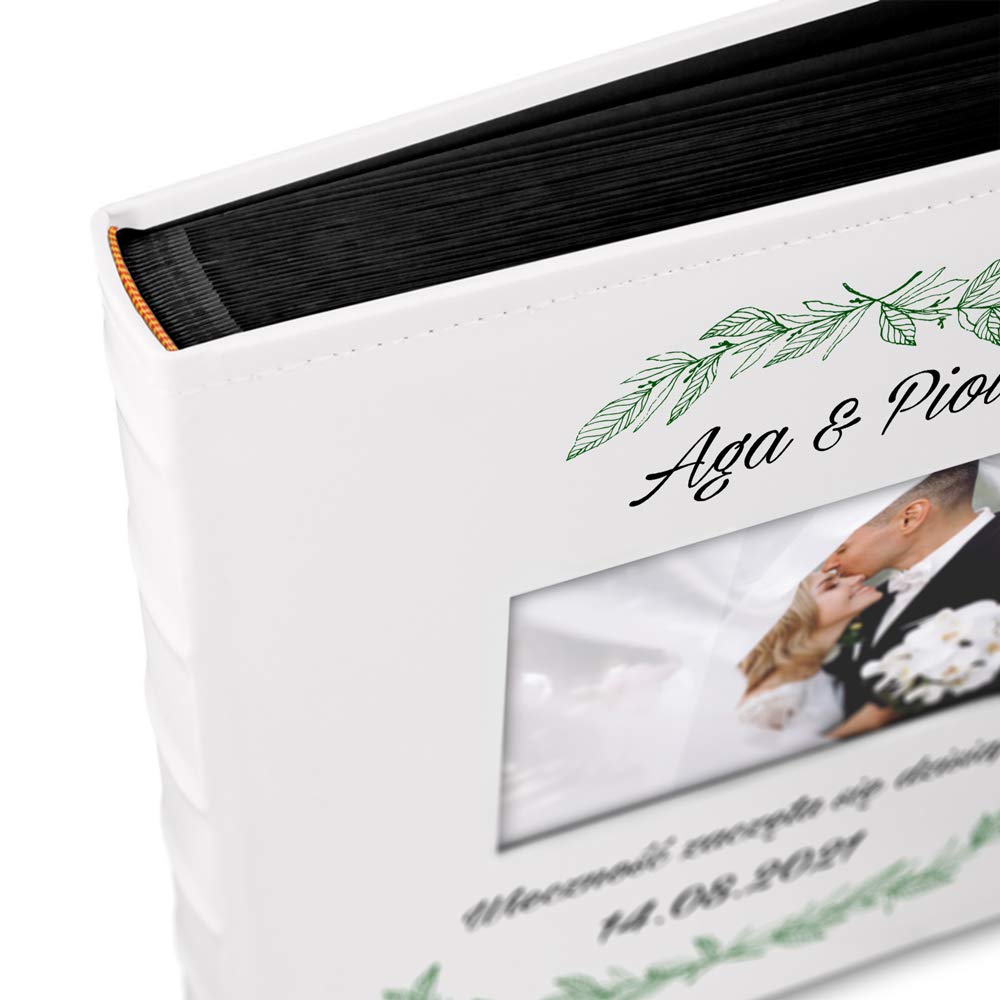 Maverton Fotoalbum zum Selbstgestalten mit Bildausschnitt mit Aufdruck - für 240 Fotos 10x15-60 schwarze Seiten - Größe 33x30cm - Weiß - personalisierte Geschenke zum Jubiläum - Hochzeitsgeschenk