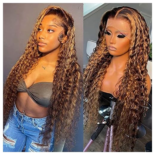 Daules Highlight HD Lace Front Wigs Human Hair P4/27 Color Ombre 13x4 Deep Wave Lace Frontal Wig for Women 180% Density 100% Human Hair Honey Blonde Curly Frontal Wig Realistic Looking 28inch