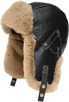 Men Women Ushanka Russian Hat Waterproof Winter Trapper Hat Aviator Hat with Faux Fur Earflap Black