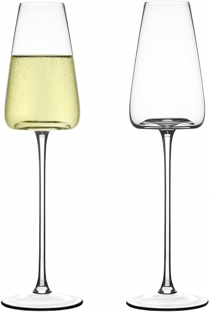 Crystal Champagne Flutes Glass Set of 2 - Prosecco Glasses for Wine - Fancy Champagne Glasses For Birthday, Wedding, Gift Set - Tall & Elegant (Ecume) - 240 ml.