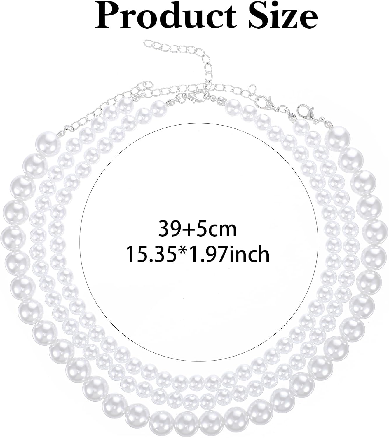 Layered Pearl Necklace for Women Boho Round Imitation Pearl Choker Necklace Multi Strands Vintage Choker for Women Wedding Bride Bridal Jewelry Gifts - Image 2