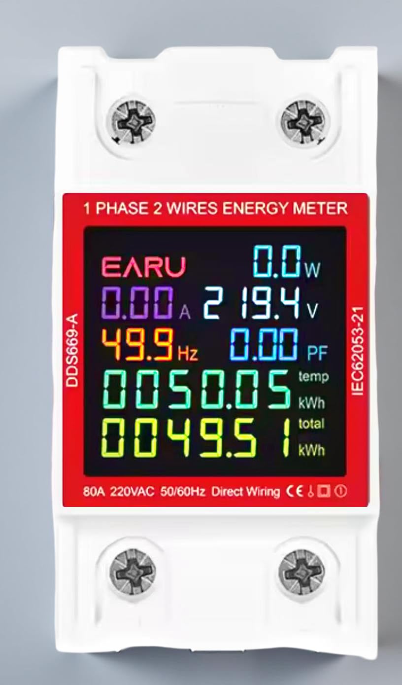𝙀𝘼𝙍𝙐® 𝗦𝗺𝗮𝗿𝘁 𝗣𝗼𝘄𝗲𝗿 𝗠𝗼𝗻𝗶𝘁𝗼𝗿 | Real-Time 220V/80A Energy Meter | Track Voltage, Amps, Watts, kWh, PF, Hz | Save Money + Protect Appliances | Smart LCD Display | DIN Rail Mount