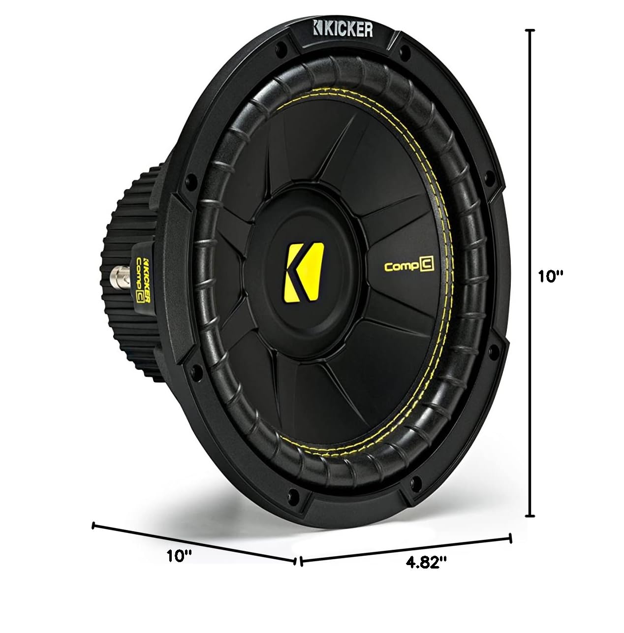 KICKER 44CWCS104 10-Inch (25.4cm) CompC Subwoofer|250 Watts RMS|500 Watts Peak|4-Ohm Single Voice Coil|Legendary Sound Quality & Durability|Car,Truck,SUV,Van,RV
