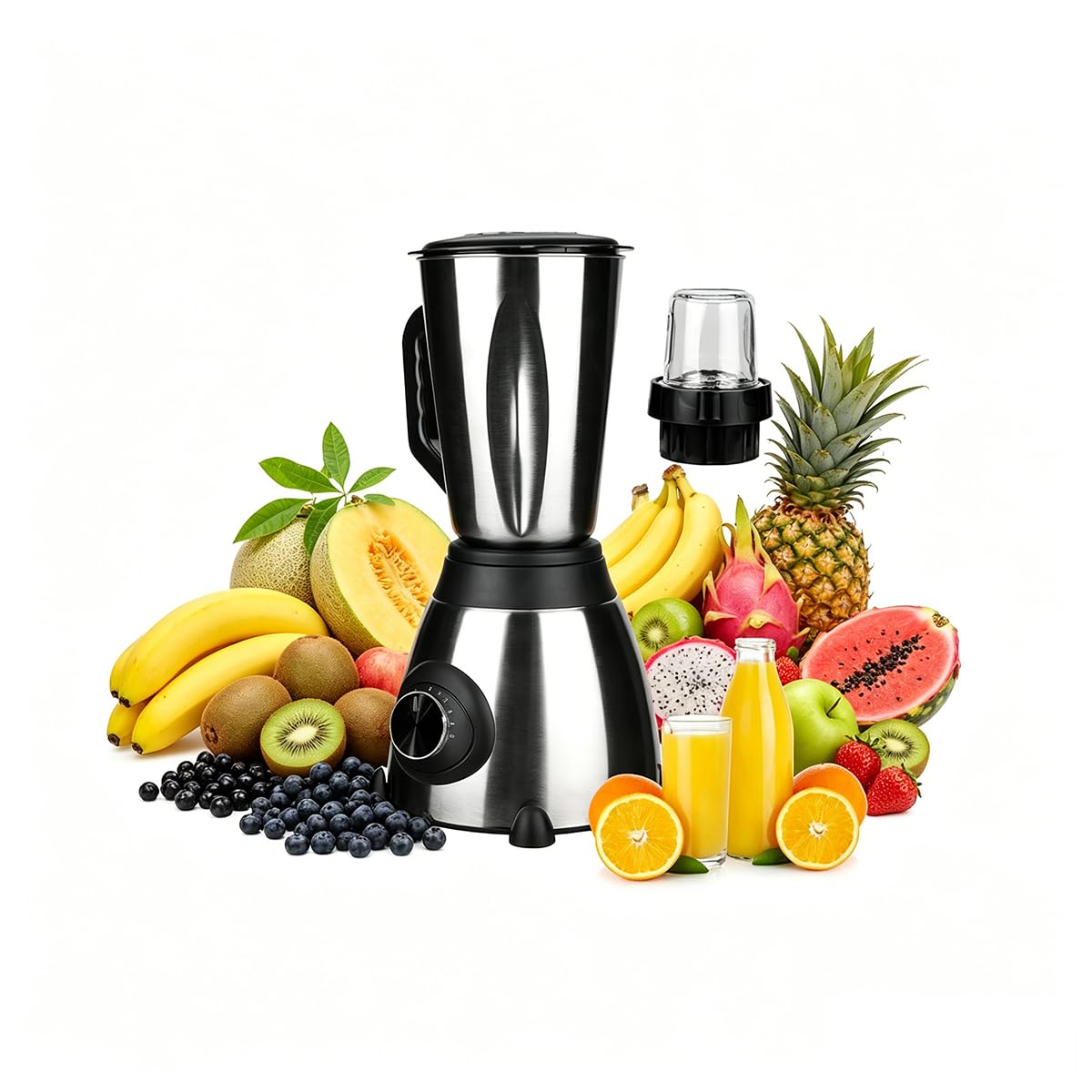 Batidora de 1,5 l, cuenco de jugo de acero inoxidable 1000 W, licuadora para batidora, jugo de frutas y verduras, licuadora portátil para deportes, viajes y hogar (Negro)