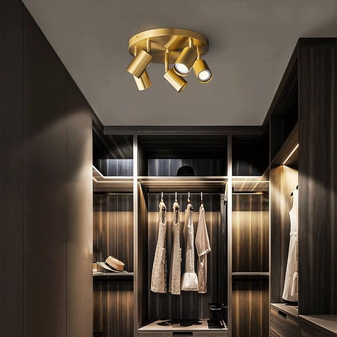 Elksdut Moderne LED-railverlichtingsarmatuur Messing plafondverlichting met draaibare kop, richtbare ronde verstelbare railverlichtingssets Inbouw plafondspot GU10-lampen photo 3