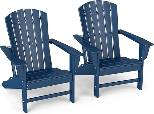 GREENVINES Juego de 2 sillas Adirondack  Plástico de polietileno de alta densidad  Silla de gran tamaño para fogata  Todo tipo de clima  Azul