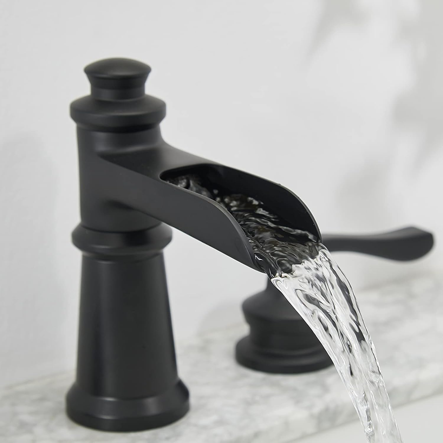 Black Waterfall Bathroom Faucet 8 Inch Widespread Bathroom Faucet 2-Handle Farmhouse 3 Holes Vanity Faucets with Pop Up Drain Assembly Overflow and Supply Line Mixer Tap by Homevacious