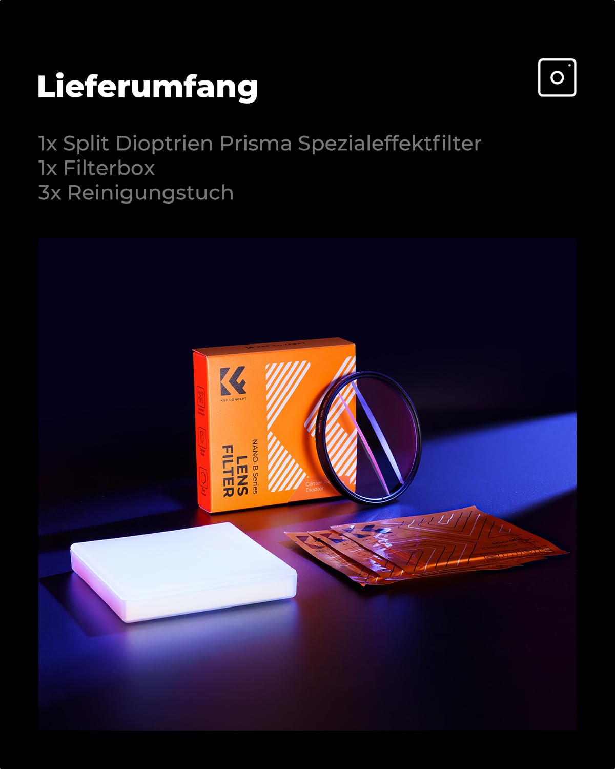 K&F CONCEPT Split Dioptrien Prisma Spezialeffektfilter 82mm Mittelfeld geteilter Dioptrien Bokeh-Vordergrund Effektfilter (Nano-Basic)