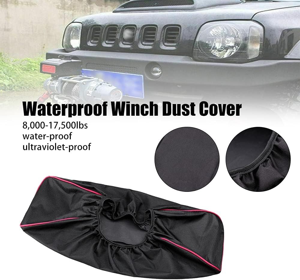 Copertura per verricello per auto, copertura per argano nero impermeabile antipolvere con fascia elastica, capacità da 8.000 a 17.500 libbre SUV rimorchio, impermeabile antipolvere per SUV, nero