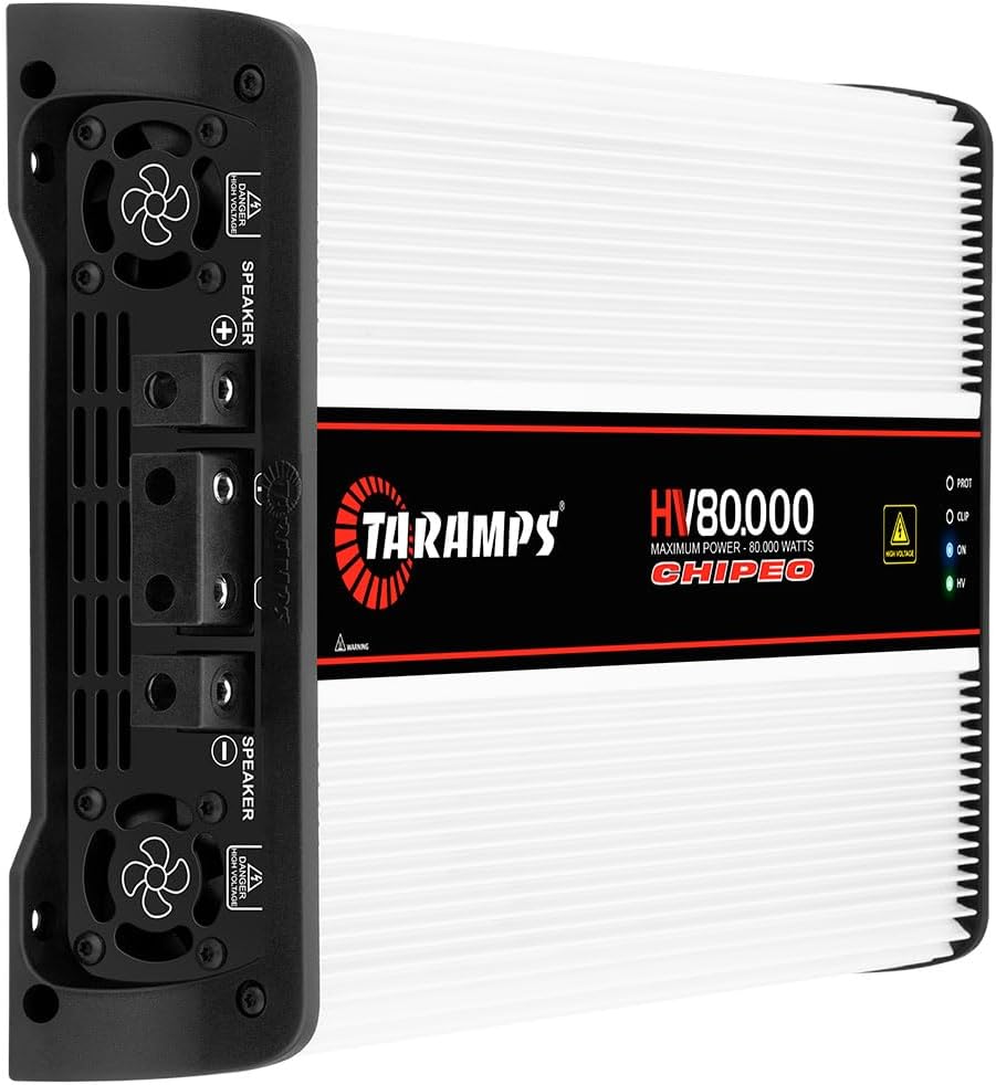 Taramps HV 80000 Chipeo High Voltage Amplifier 0.5 Ohm 80000 Watts Rms 1 Channel with 14~24 Batteries 176~300VDC Out Power Monoblock Car Audio Class D