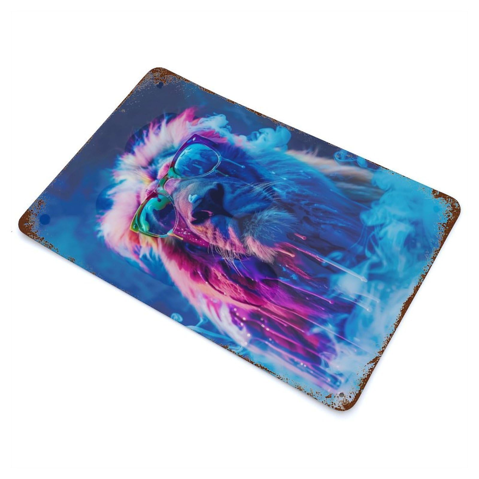 Garage Style Lion In Colorful Paint Rustic Tin Plaque 11.8"x7.9", Classic Wall Plaque for Bar And Workshop