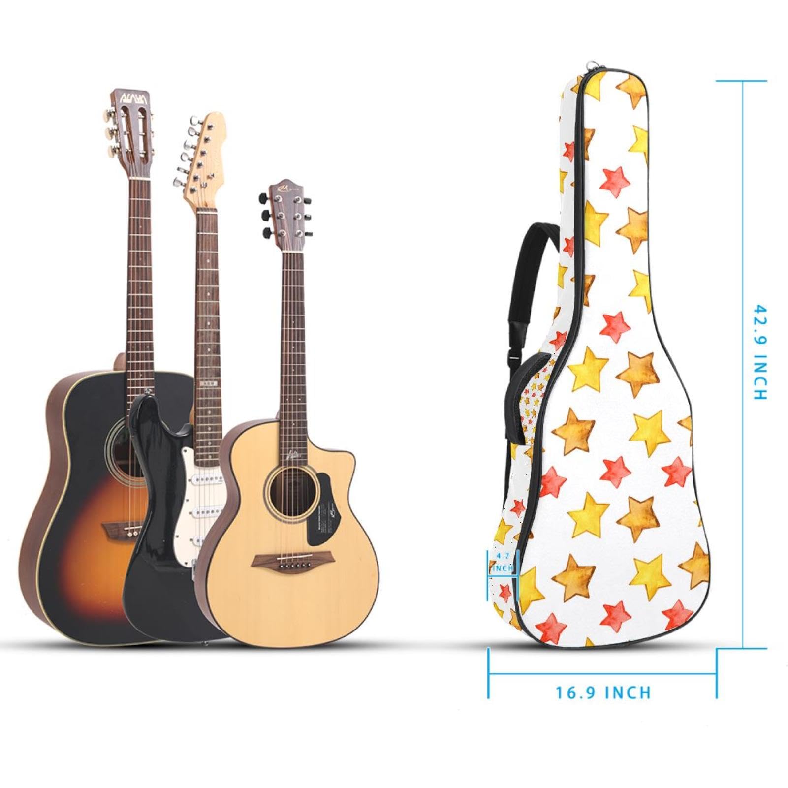 Torba na gitarę akustyczną wodoodporny plecak na gitarę grubo miękki wyściełany żółty gwiazda klasyczna obudowa na gitarę, wielobarwny, 42.9x16.9x4.7 in, Organizer do torby