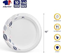 Vista 2 de JOLLY CHEF 140 Count Paper Plates 10 inch Soak Proof, Cut Proof, Heavy Duty Leaf Printed Disposable Paper Plates for Everyday Use