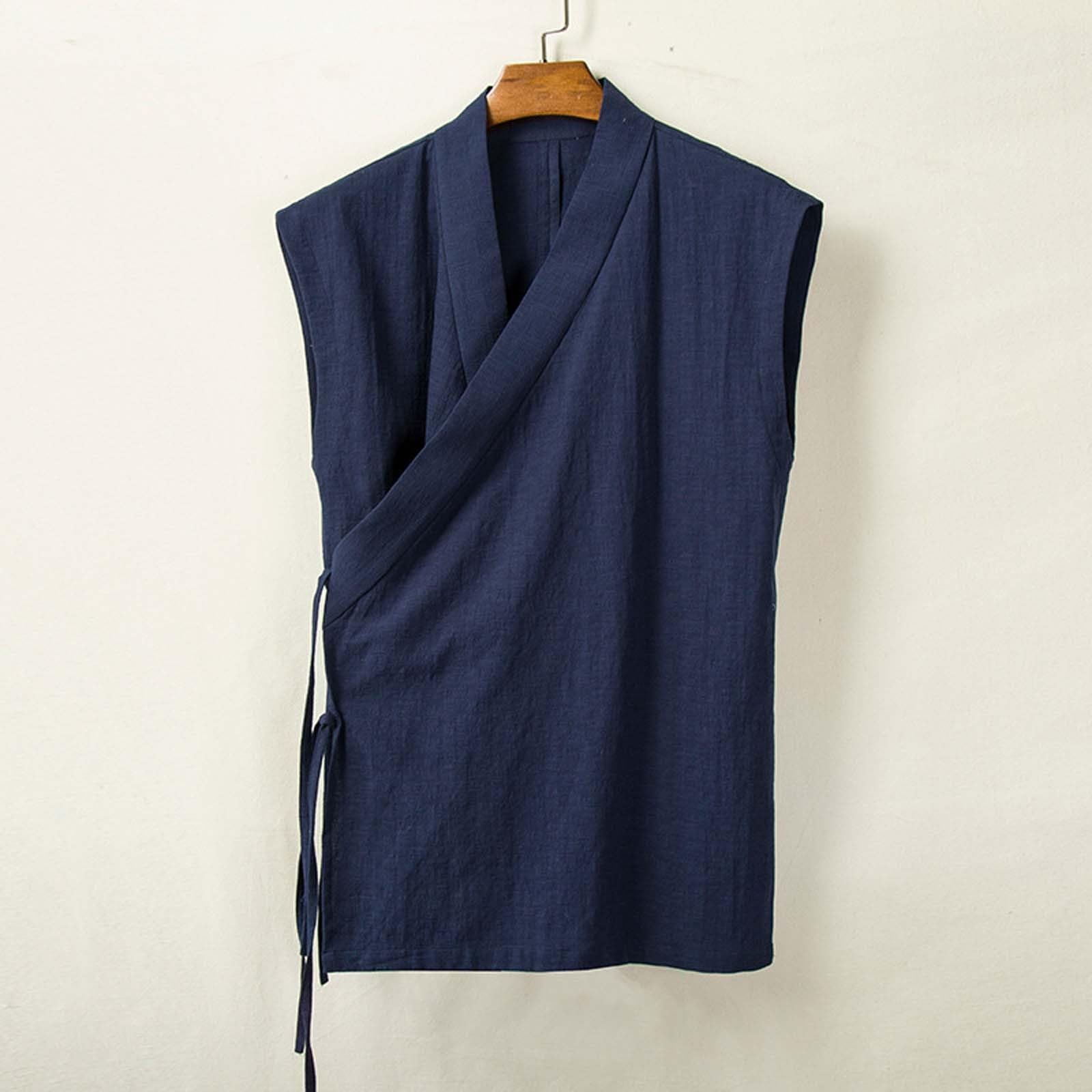 Giubbotto Tradizionale Uomo Senza Maniche Giapponese Kimono Giacca Per Allacciare Cotone Lino Abbigliamento Cinese Hanfu Tang Tuta Anteriore Aperto Yukata Comodo Traspirante