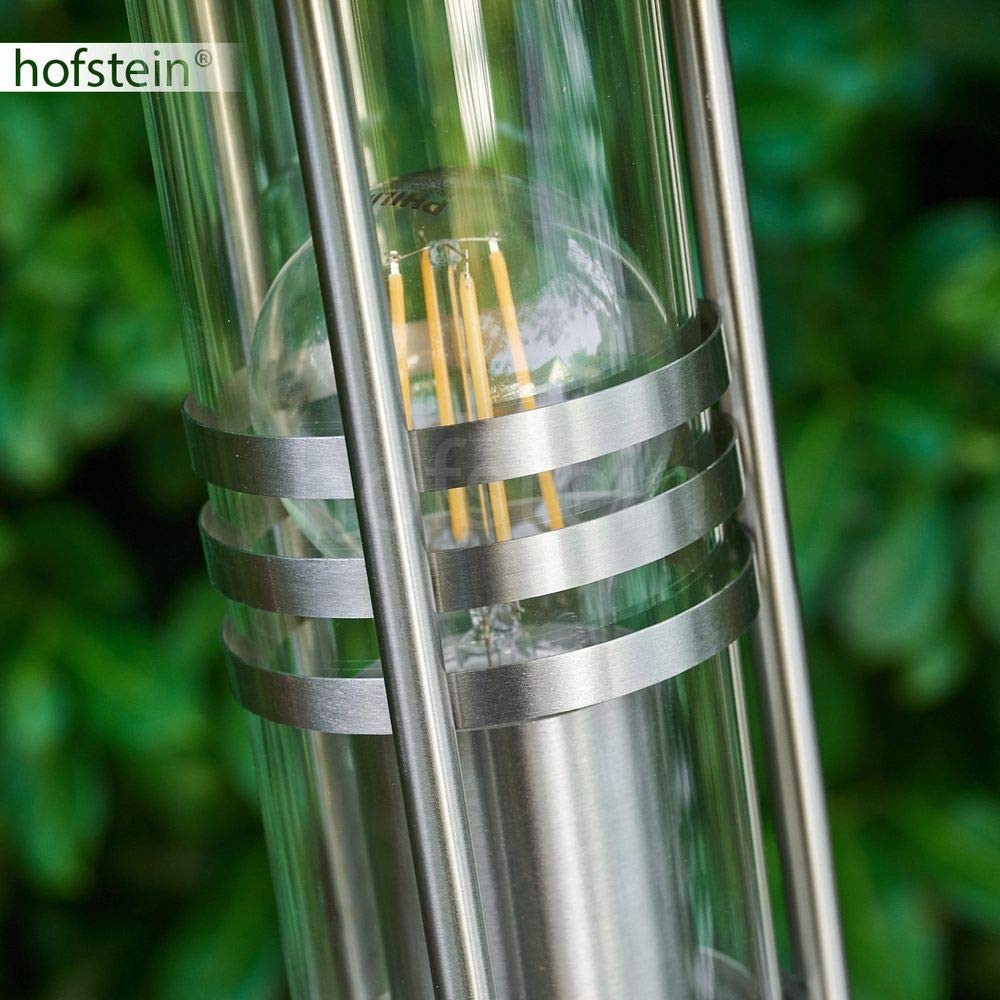 HOFSTEIN Außenleuchte Forli, Außenstehleuchte aus Metall/Glas in Edelstahl gebürstet/Klar, Wegeleuchte 100 cm im modernen Design für Garten, Außenbereich, Hof, Terrasse, E27, IP44