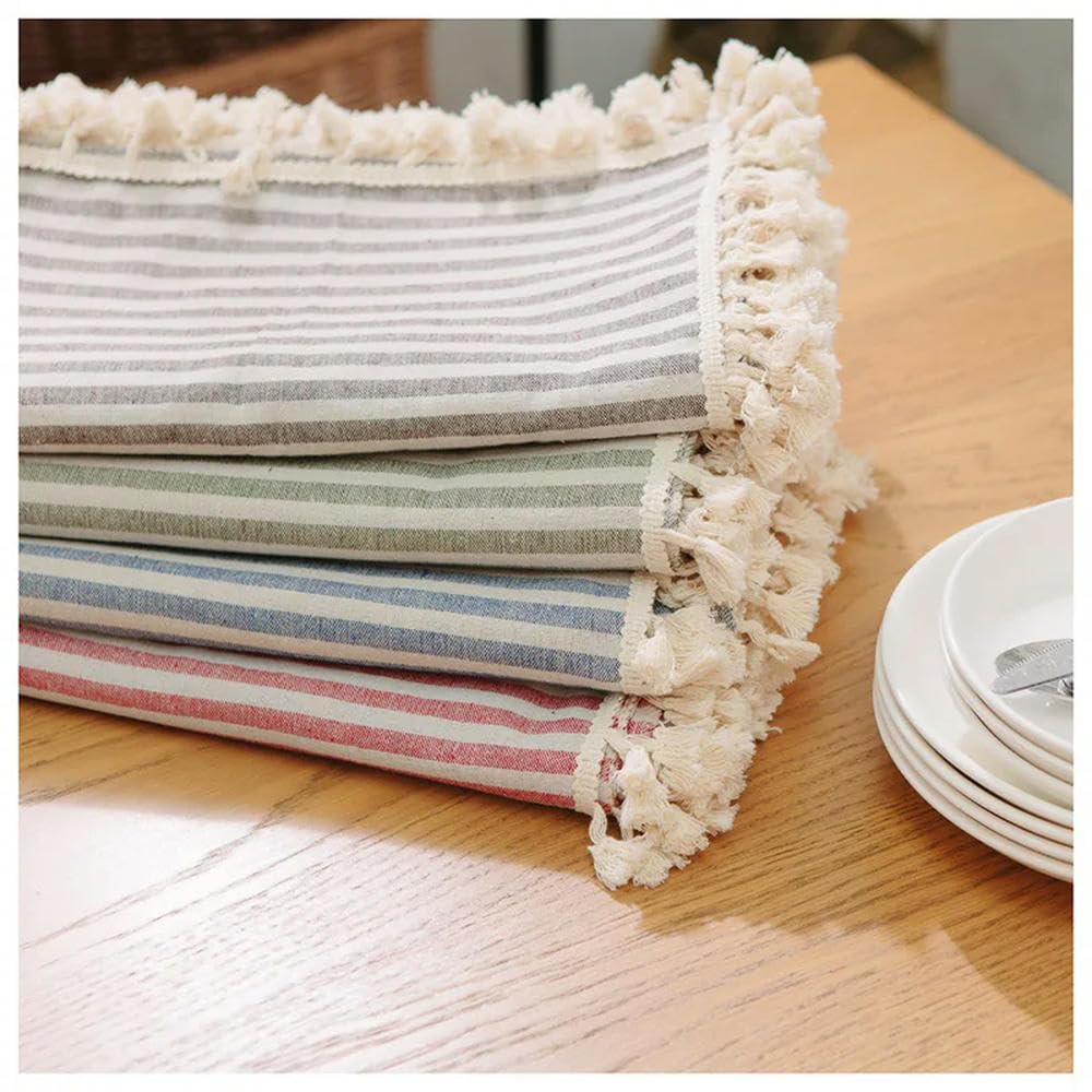 Mantel Cuadrado de Lino y algodón con Estampado de Rayas Mantel de Comedor con borlas Cubierta para Mesa de Banquete de Cocina 60~250cm