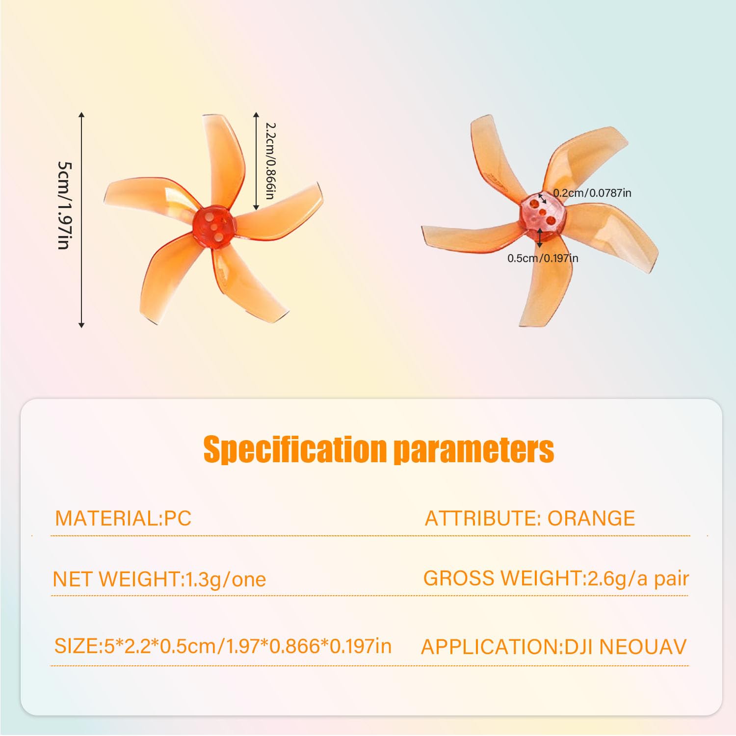 Hélices De Drones 2 Pares Hélices Silenciosas DJI NEO - Bajo Ruido, Color Naranja Helices Silenciosas Naranja