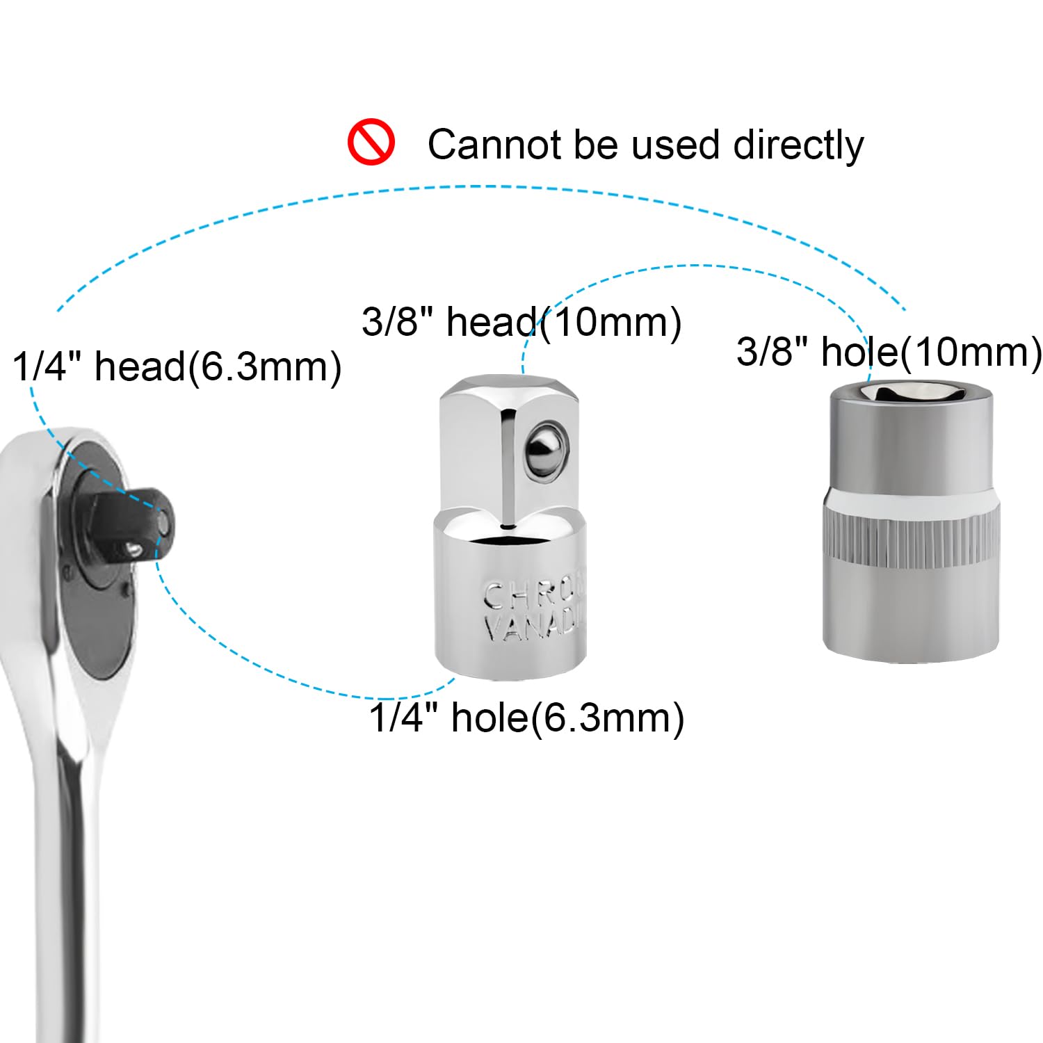 Set di 4 Pezzi Adattatori per Bussole da 1/2" a 3/8", da 3/8" a 1/2", da 3/8" a 1/4", da 1/4" a 3/8" per Bussola a Cricchetto Chiavi Inglesi Chiavi di Riparazione per Automobili