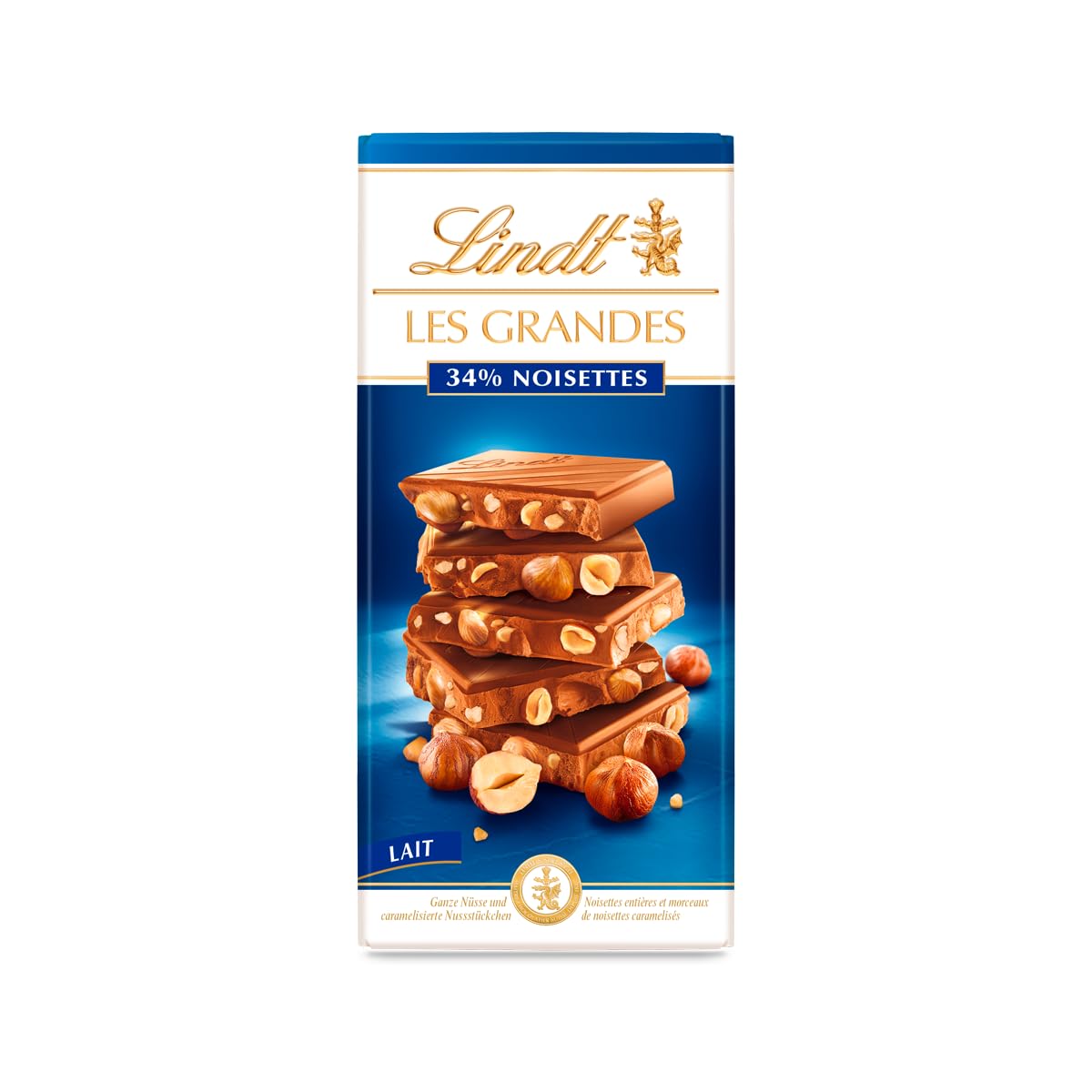 Lindt - Tablette LES GRANDES 34% Noisettes - Chocolat au Lait, 150g