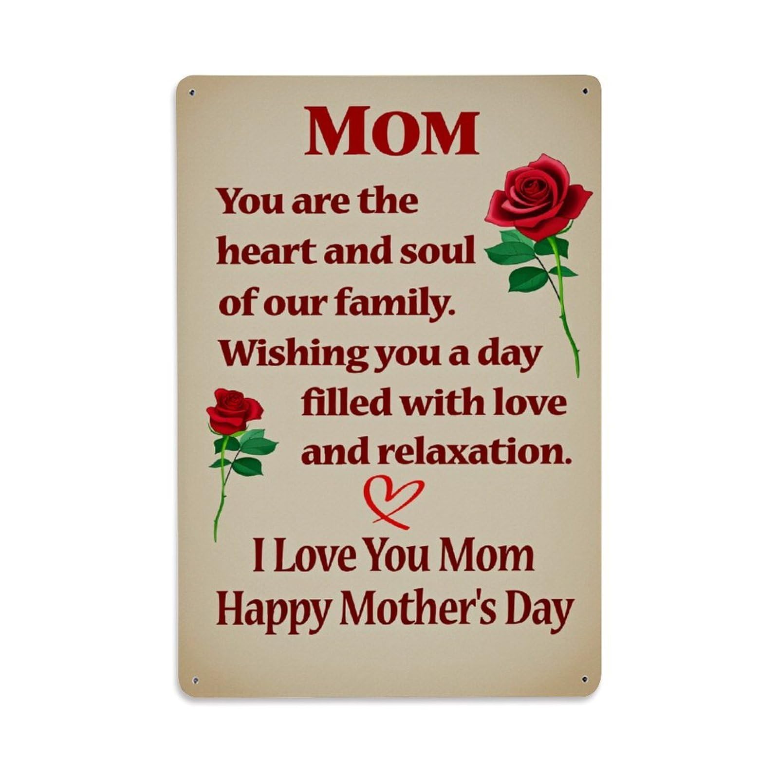 Enderetf Vintage Red Roses Heart Love Mom Tin Sign Metal Poster, Home Bar Garage Man Cave Cafe Indoor & Outdoor Wall Decoration 8X12inches