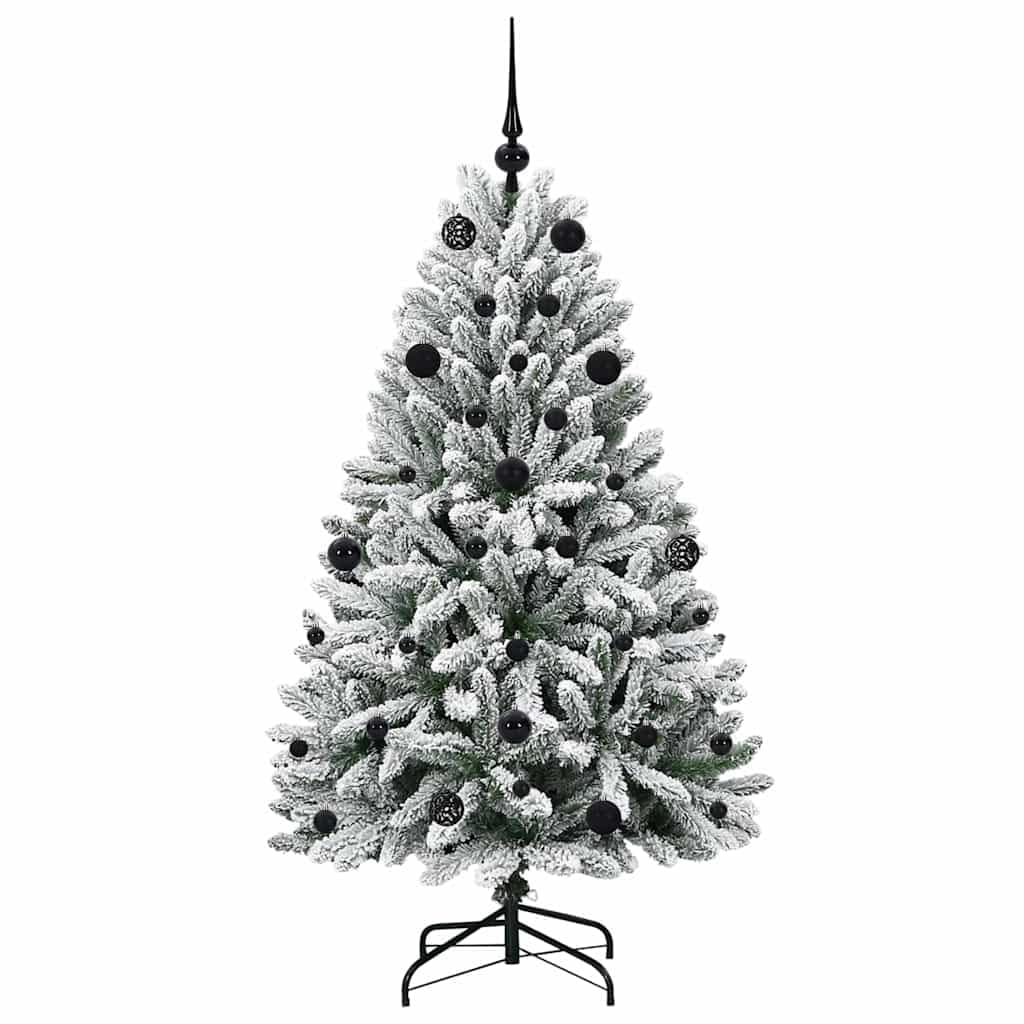 Sztuczna choinka, zielono-biała, 150 cm, metal PCW, 530 gałązek, łańcuch świetlny LED, bombki bożonarodzeniowe, do użytku wewnątrz i na zewnątrz, świąteczna dekoracja