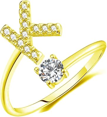 JJTZX Adjustable Crystal Initial Ring Free Size Stackable Alphabet Letter Knuckle Rings for Bridesmaid