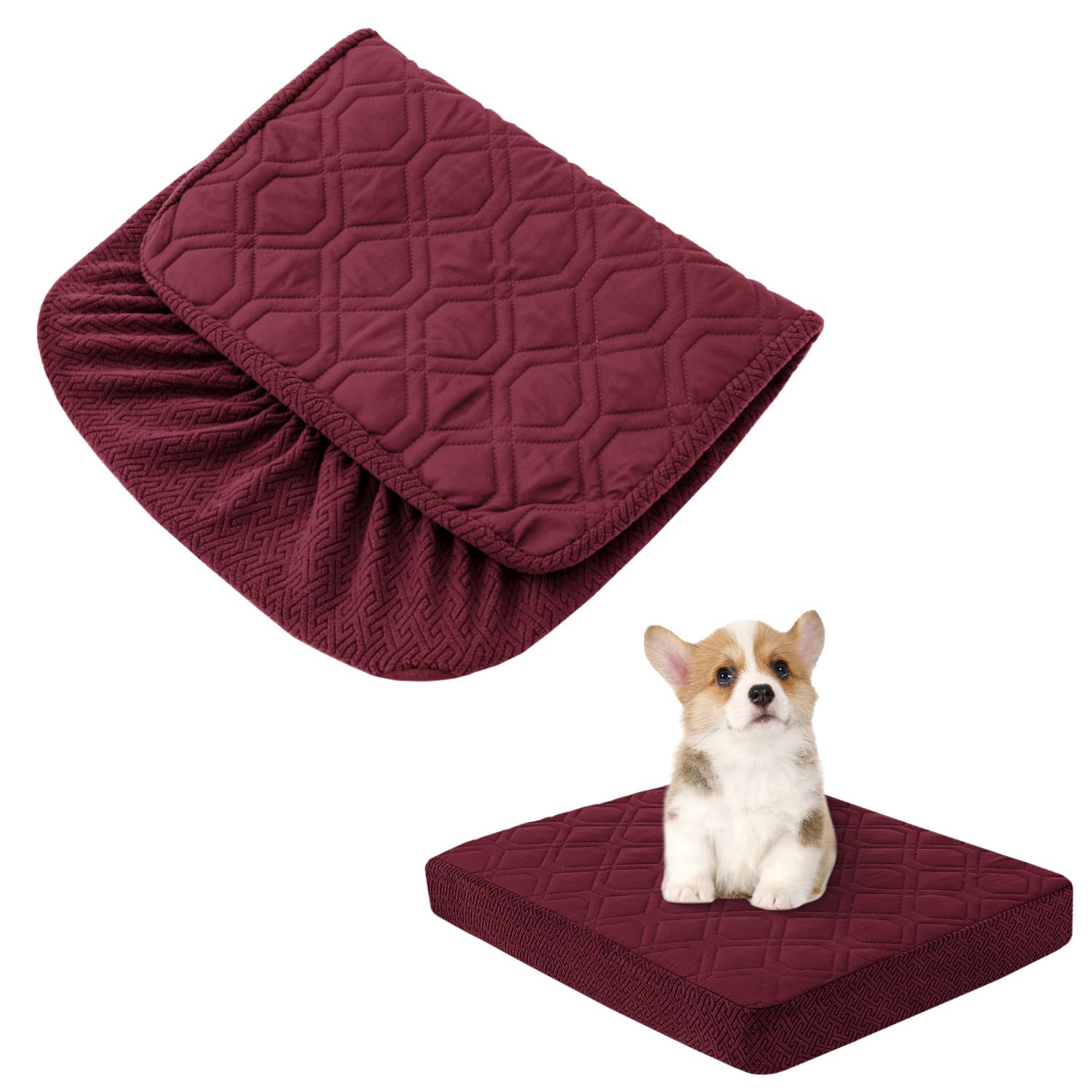 Dog Bed Covers Only - Waterproof Dog Bed Covers Quilted, Replacement Washable Pet Puppy Bed Cover for Dog Cat, Cushion Cover 30Lx20Wx6H Inches