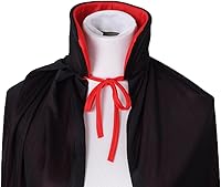 Vista 6 de Disfraz de capa reversible con cuello alto y capucha, color negro y rojo